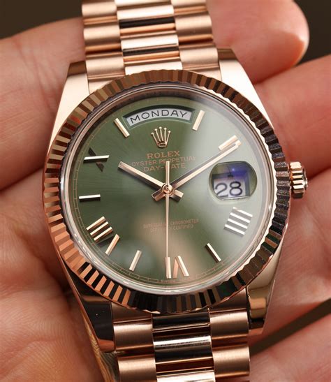 rolex day date 40 green dial replica|rolex day date price.